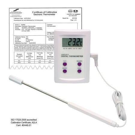 Bel-Art H-B DURAC Calibrated Electronic Thermometer with SS Probe, -50/200C -58/392F, 63 x 97mm 609000400